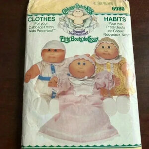5/$25 Butterick 6980 sewing pattern for cabbage patch  dolls 1984